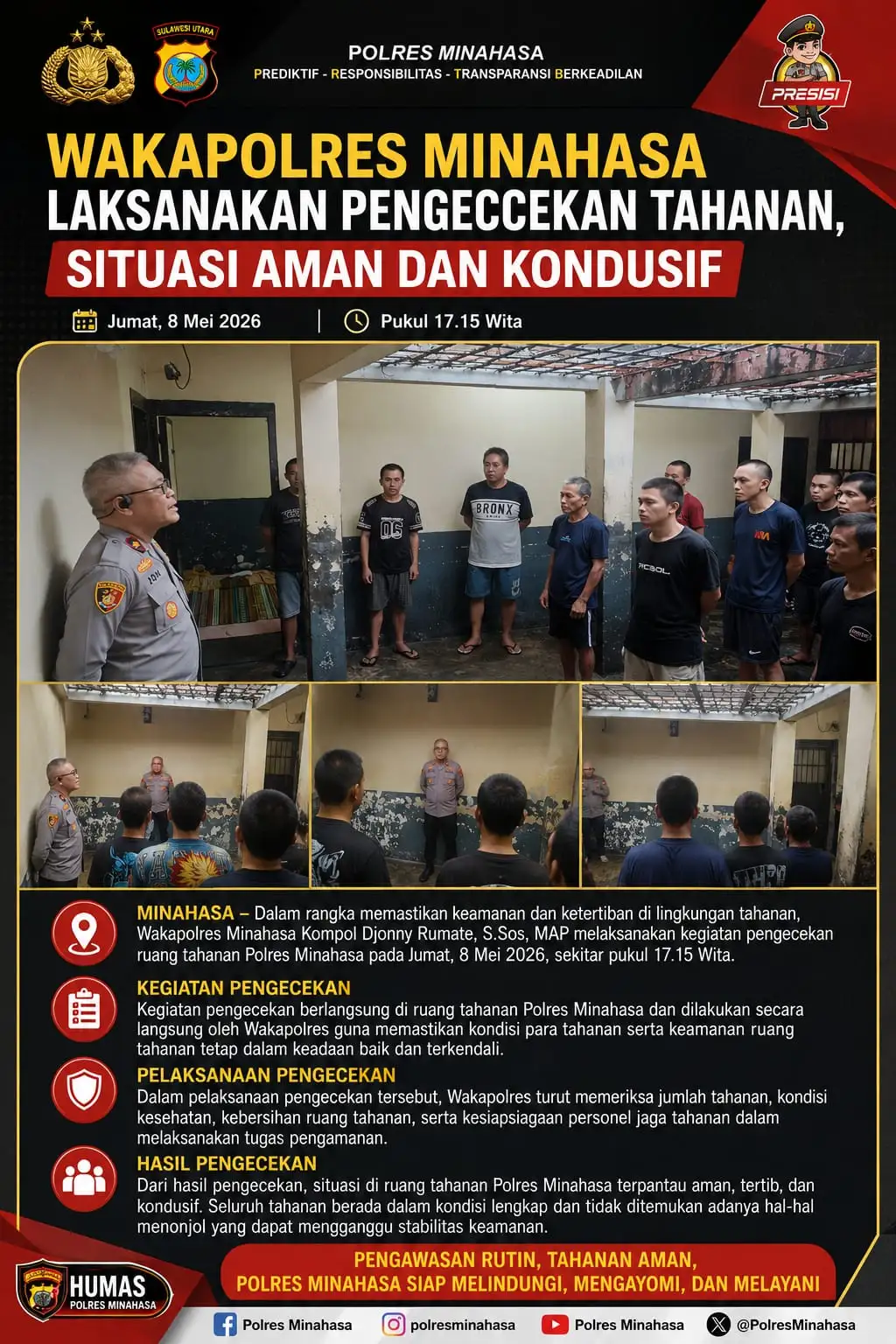 Wakapolres Minahasa Laksanakan Pengecekan Tahanan, Situasi Aman dan Kondusif