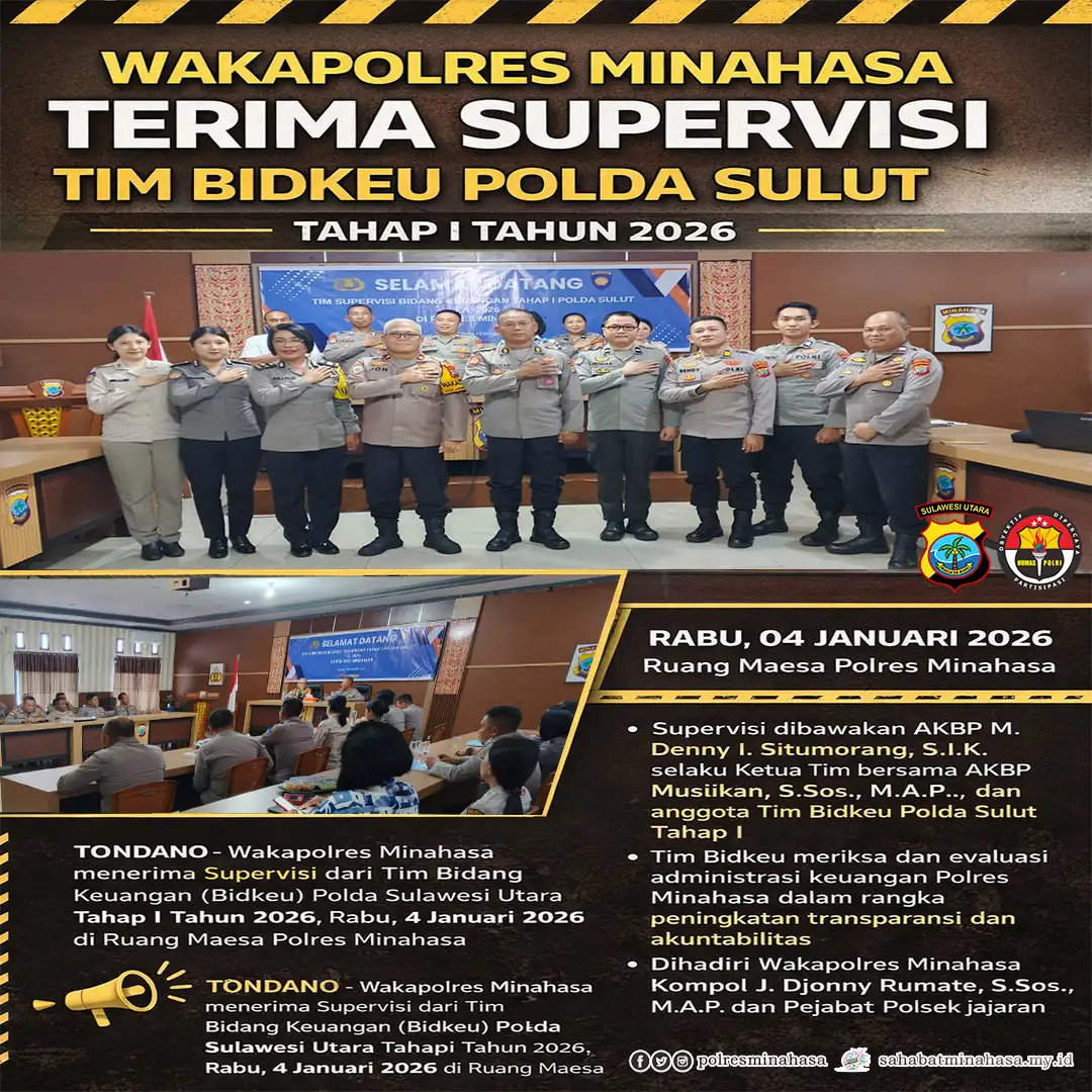 Wakapolres Minahasa Terima Supervisi Tim Bidkeu Polda Sulut Tahap I Tahun 2026
