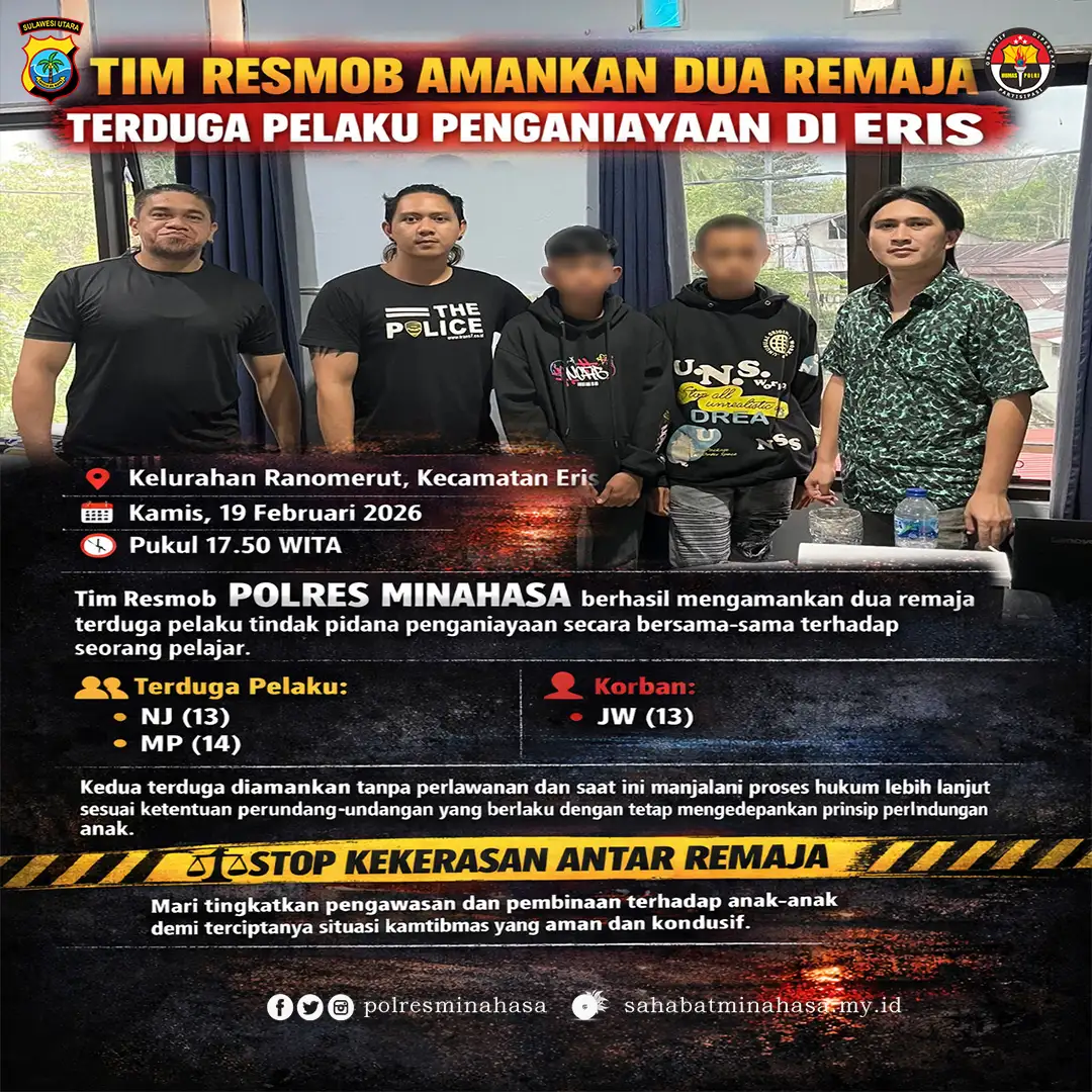 Tim Resmob Polres Minahasa Amankan Dua Remaja Terduga Pelaku Penganiayaan di Eris