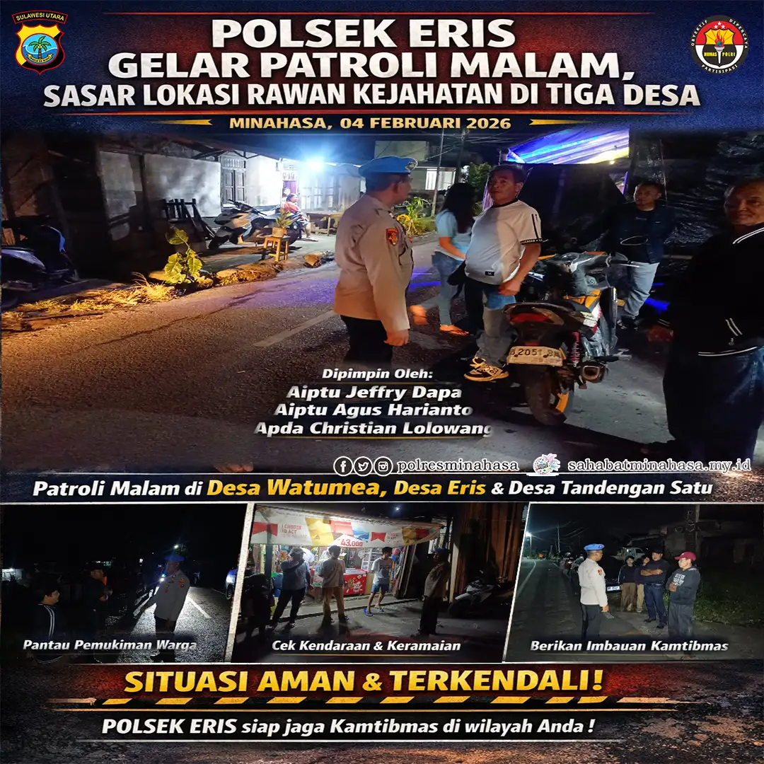 Polsek Eris Gelar Patroli Malam, Sasar Lokasi Rawan Kejahatan di Tiga Desa
