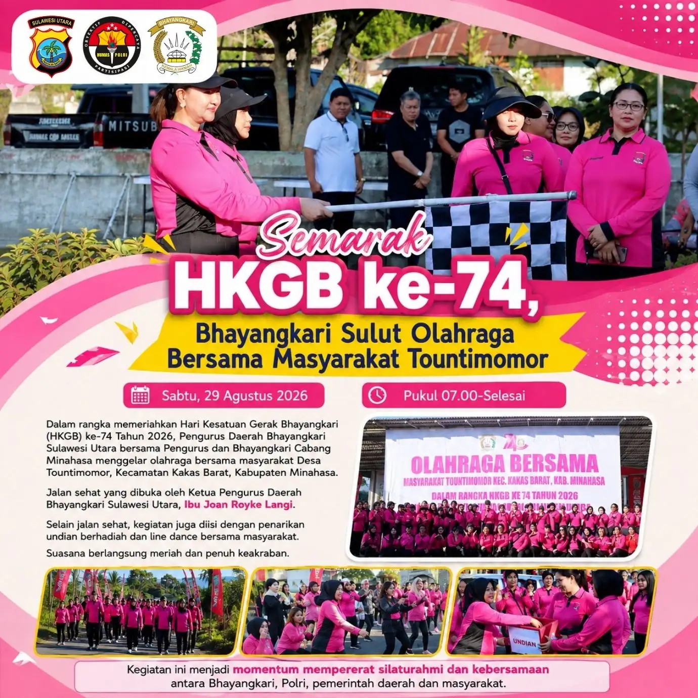 Semarak HKGB ke-74, Bhayangkari Sulut Olahraga Bersama Masyarakat Tountimomor