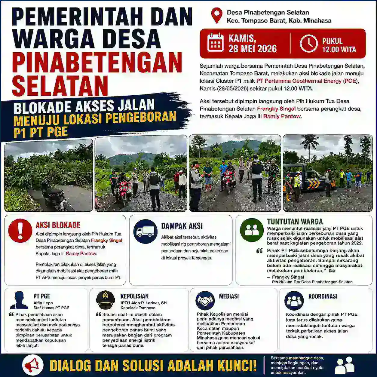 Akses Proyek Geothermal Ditutup Warga, Polisi Dorong Mediasi PT PGE dan Masyarakat