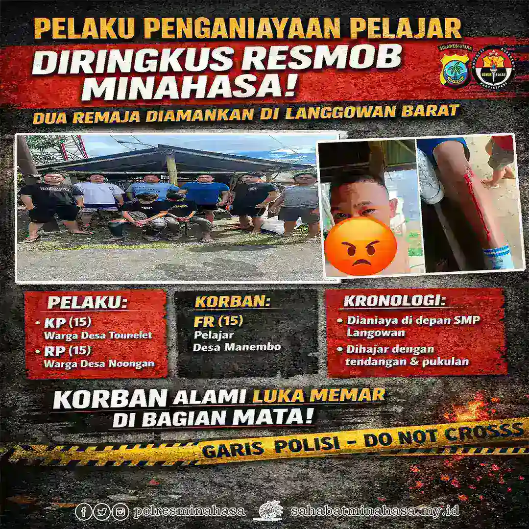 Pelaku Penganiayaan Pelajar Diringkus Resmob Minahasa, Dua Remaja Diamankan di Langowan Barat
