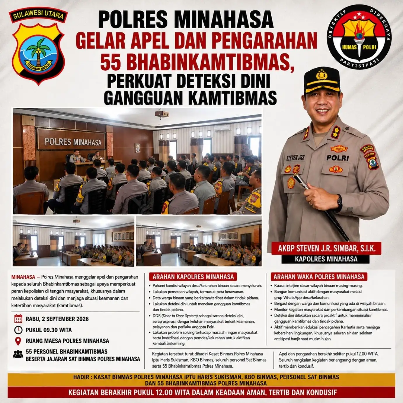 Polres Minahasa Gelar Apel dan Pengarahan 55 Bhabinkamtibmas, Perkuat Deteksi Dini Gangguan Kamtibmas