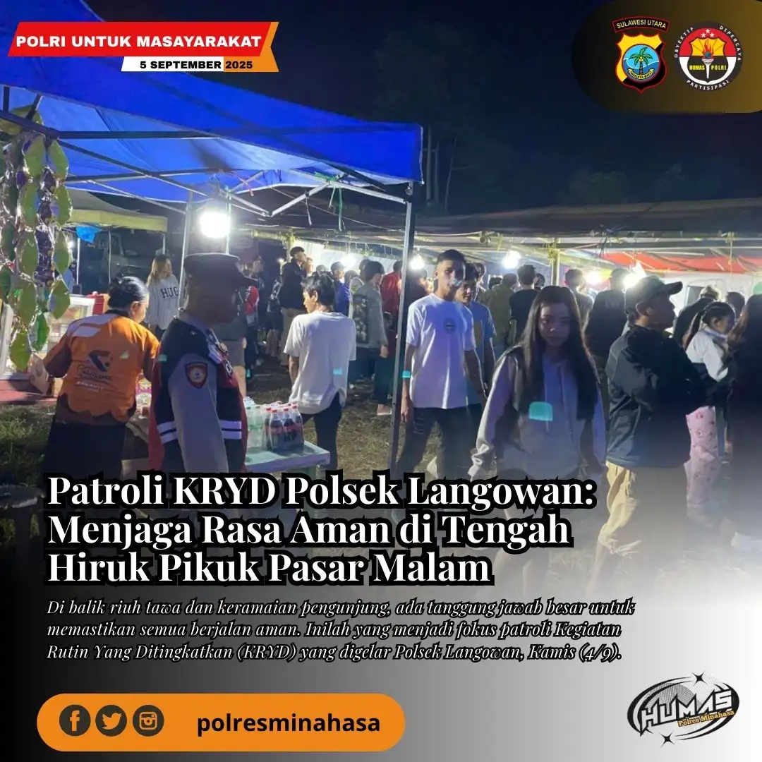 Patroli KRYD Polsek Langowan: Menjaga Rasa Aman di Tengah Hiruk Pikuk Pasar Malam
