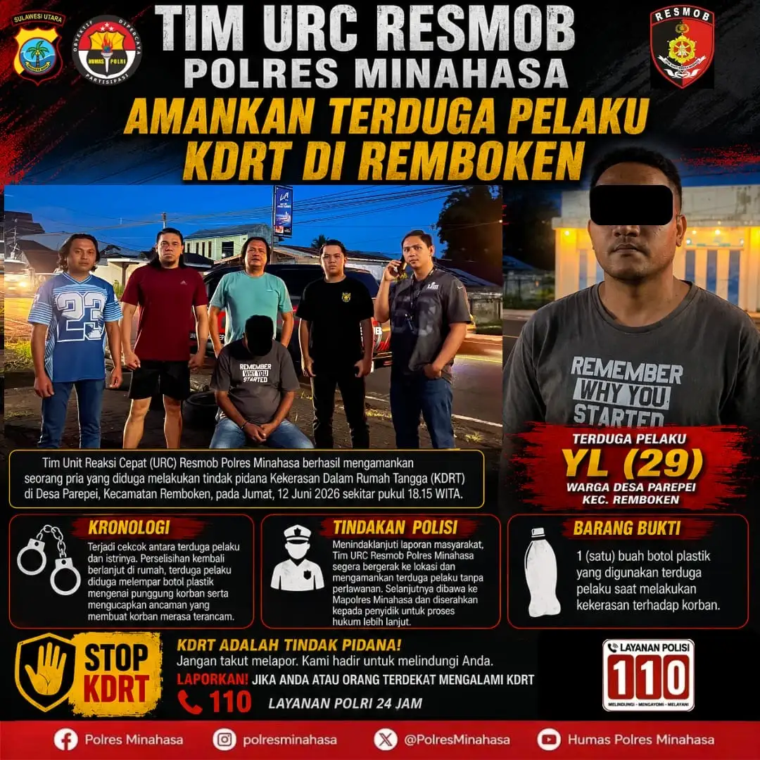 Tim URC Resmob Polres Minahasa Amankan Terduga Pelaku KDRT Di Remboken