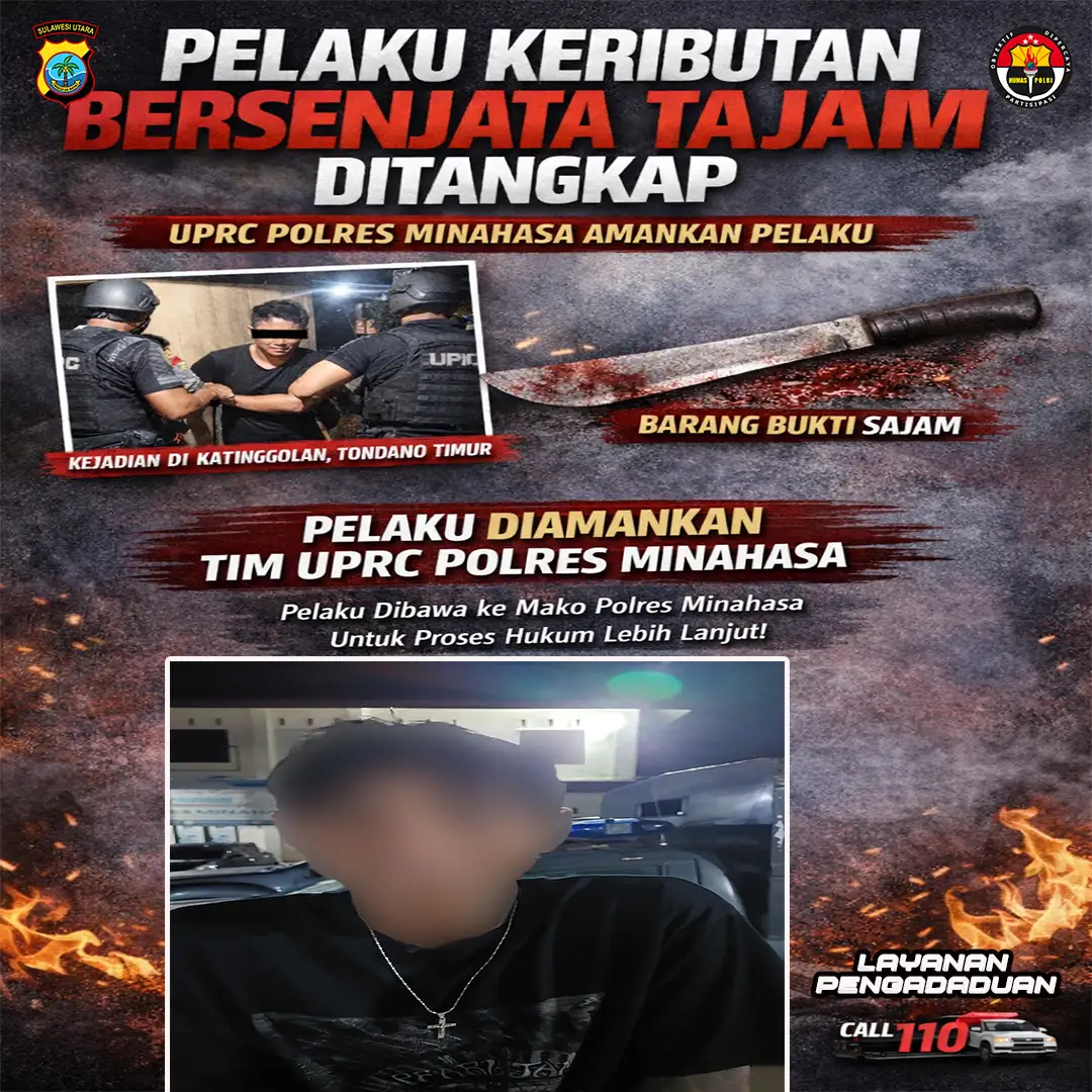 UPRC Sabhara Polres Minahasa Amankan Pelaku Keributan Bersenjata Tajam di Katinggolan
