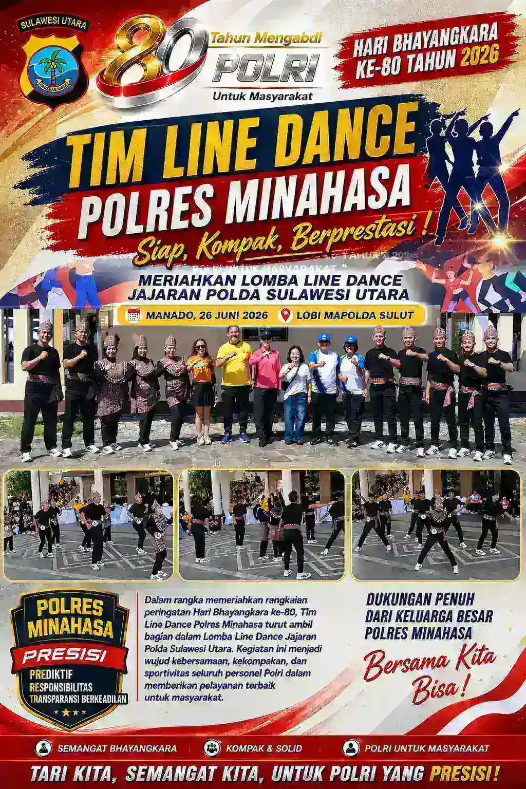 Tim Line Dance Polres Minahasa Meriahkan Lomba Line Dance Jajaran Polda Sulut