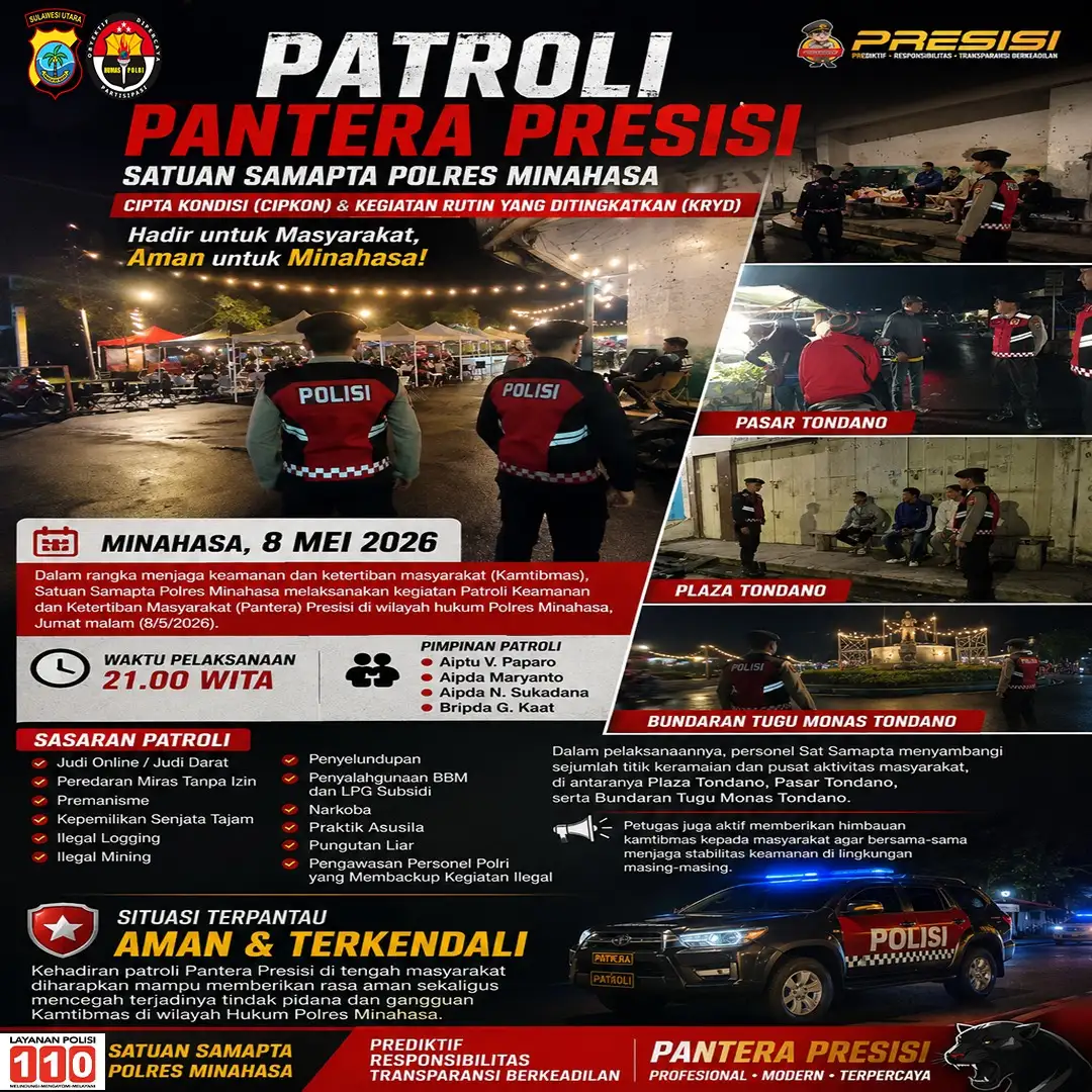 Sat Samapta Polres Minahasa Gelar Patroli Pantera Presisi, Situasi Kamtibmas Tetap Aman dan Kondusif