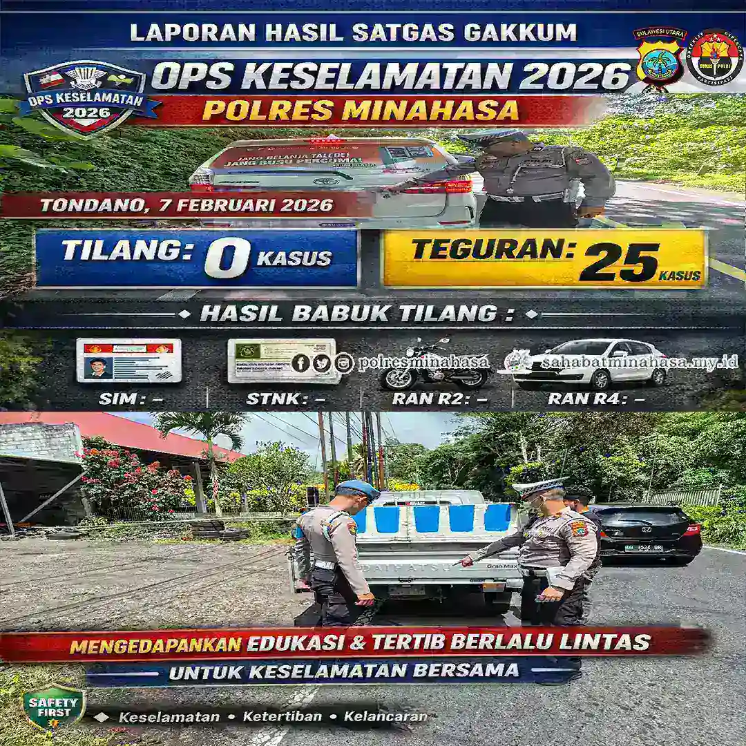 Humanis di Jalan Raya, Satgas Gakkum Ops Keselamatan 2026 Polres Minahasa Kedepankan Edukasi di Tondano