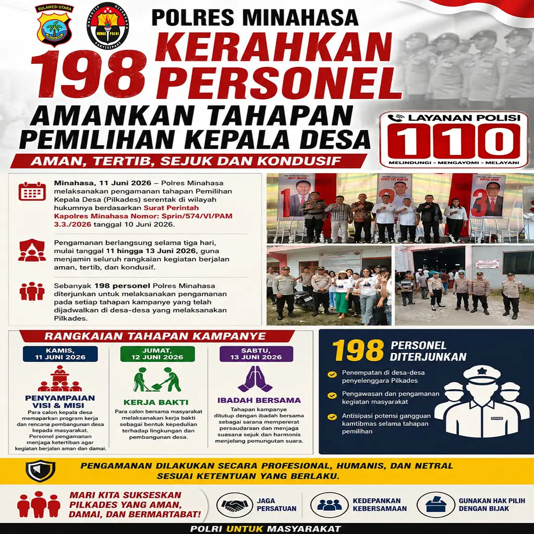 Polres Minahasa Kerahkan 198 Personel Amankan Tahapan Kampanye Pemilihan Kepala Desa