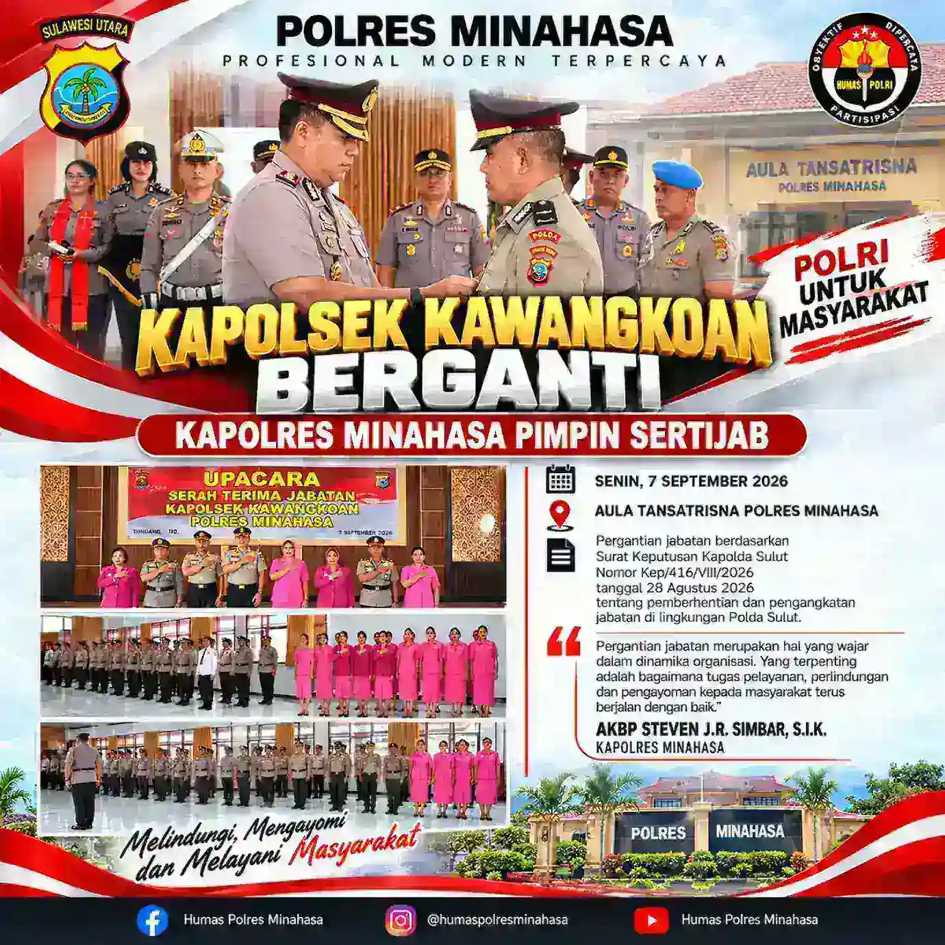 Kapolsek Kawangkoan Berganti, Kapolres Minahasa Pimpin Sertijab