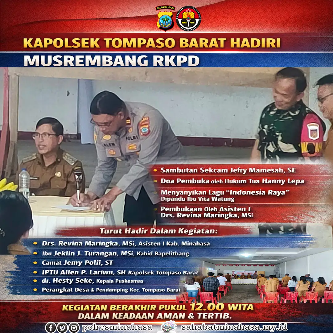 Kapolsek Tompaso Barat Hadiri Musrembang RKPD Kabupaten Minahasa Tahun 2026