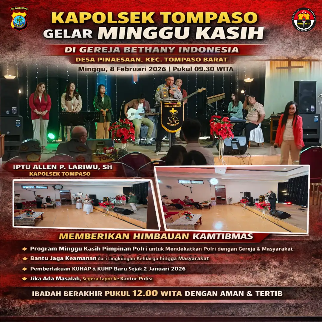 Kapolsek Tompaso Gelar Minggu Kasih di Gereja Bethany Indonesia Pinaesaan