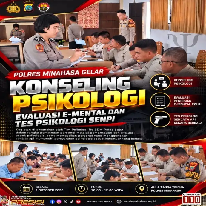 Tim Psikologi Biro SDM Polda Sulut Gelar Konseling Psikologi dan Tes Senpi Berkala Di Polres Minahasa