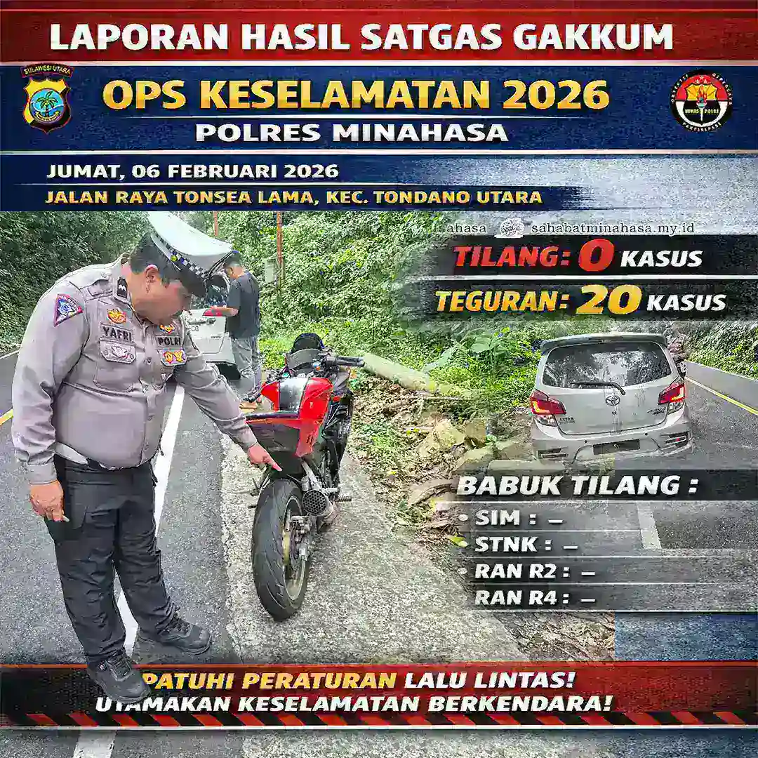 Satgas Gakkum Ops Keselamatan 2026 Polres Minahasa Laksanakan Penindakan di Jalan Raya Tonsea Lama