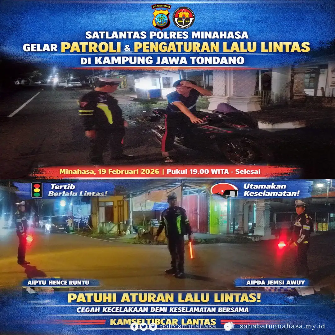 Satlantas Polres Minahasa Gelar Patroli dan Pengaturan Lalu Lintas di Kampung Jawa Tondano