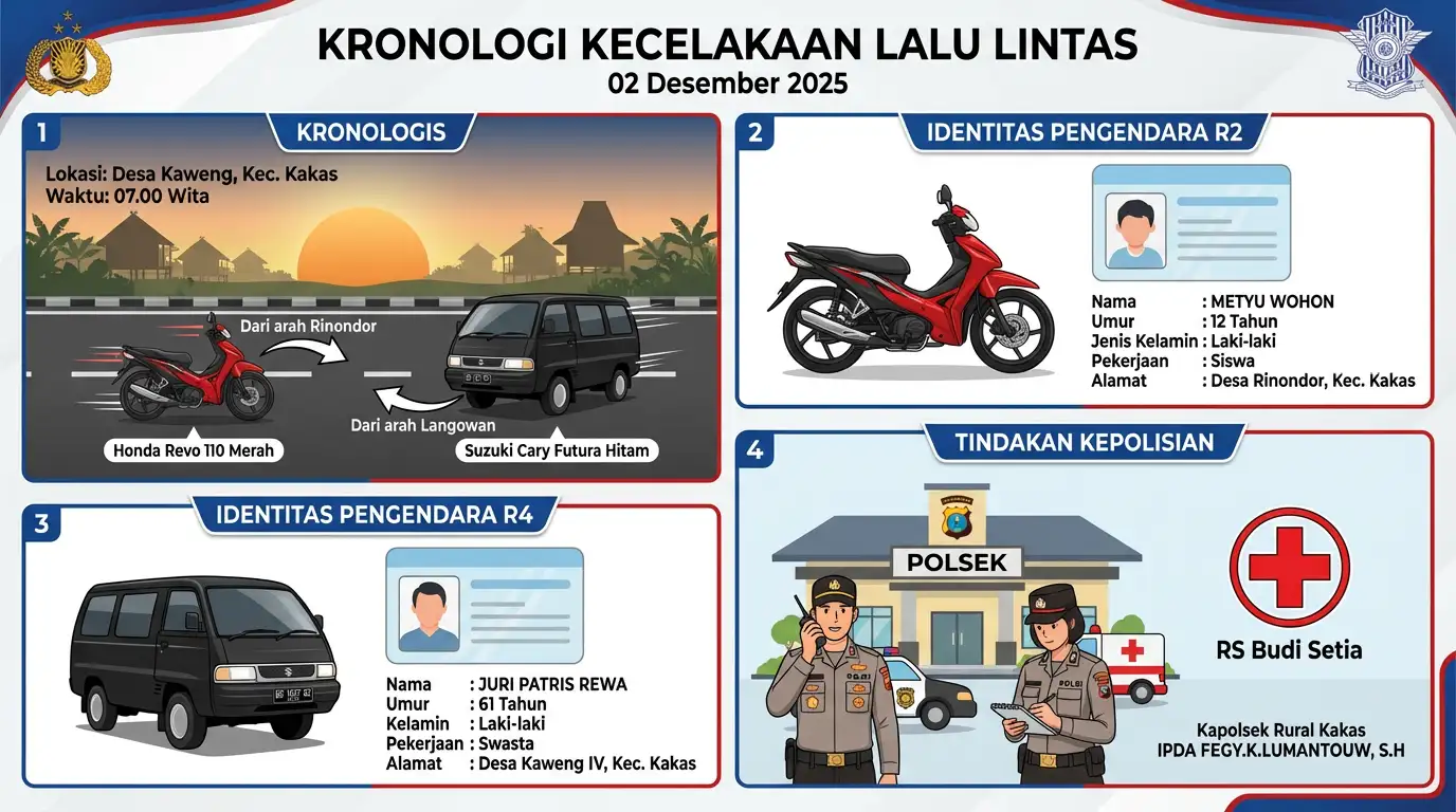 Pelajar 12 Tahun Alami Luka Ringan Usai Terlibat Lakalantas Saat Berangkat Sekolah di Desa Kaweng, Kakas  Kakas 