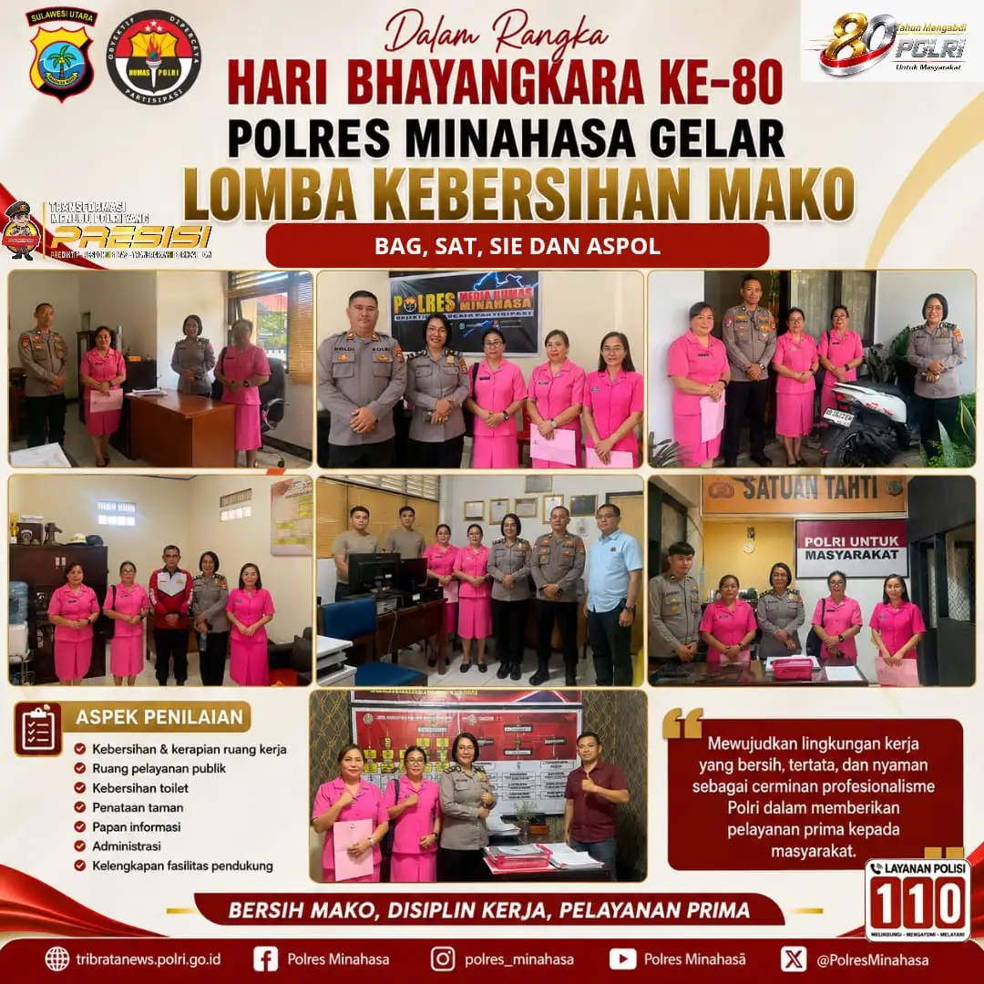 DALAM RANGKA HARI BHAYANGKARA KE-80, POLRES MINAHASA GELAR LOMBA KEBERSIHAN MAKO BAG, SAT, SIE DAN ASPOL