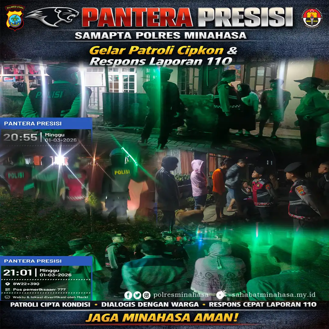 PANTERA PRESISI SAMAPTA POLRES MINAHASA GELAR PATROLI CIPKON, RESPONS CEPAT LAPORAN 110