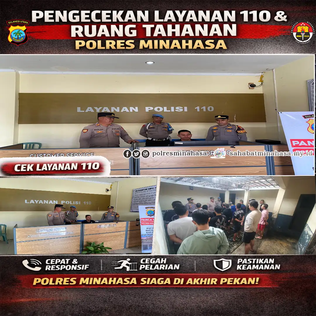 Pastikan Layanan dan Keamanan Tetap Optimal di Akhir Pekan, Polres Minahasa Lakukan Pengecekan Layanan 110 dan Ruang Tahanan