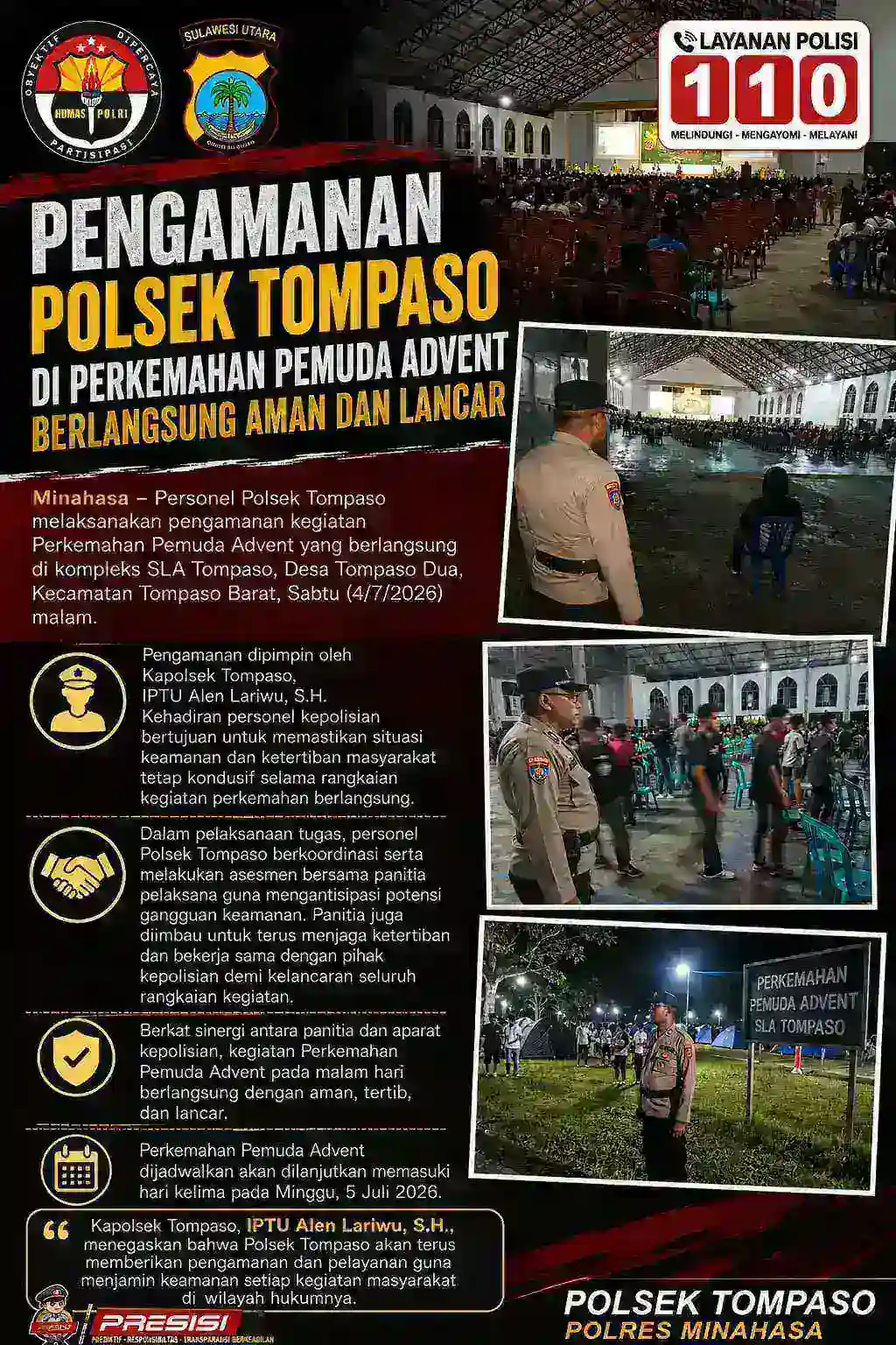 PENGAMANAN POLSEK TOMPASO DI PERKEMAHAN PEMUDA ADVENT BERLANGSUNG AMAN DAN LANCAR