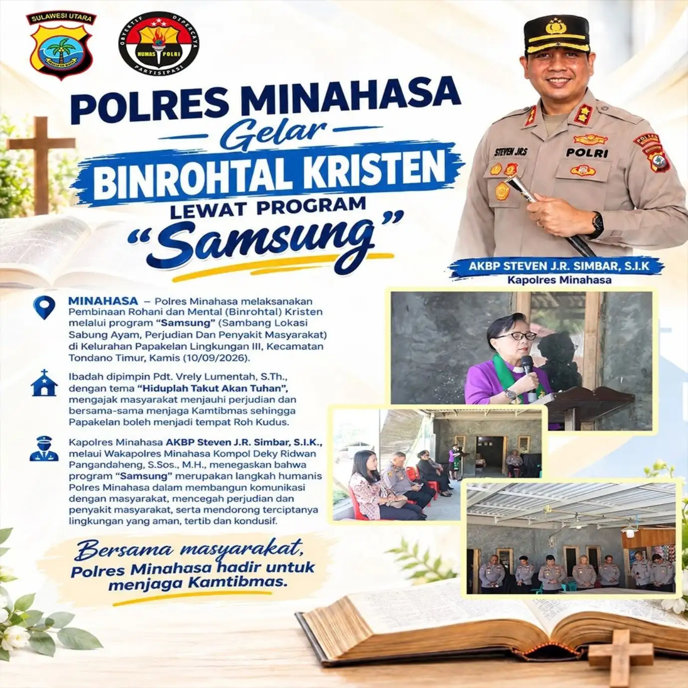 Polres Minahasa Gelar Bintal Rohani Kristen melalui Program Samsung di Kelurahan Papakelan