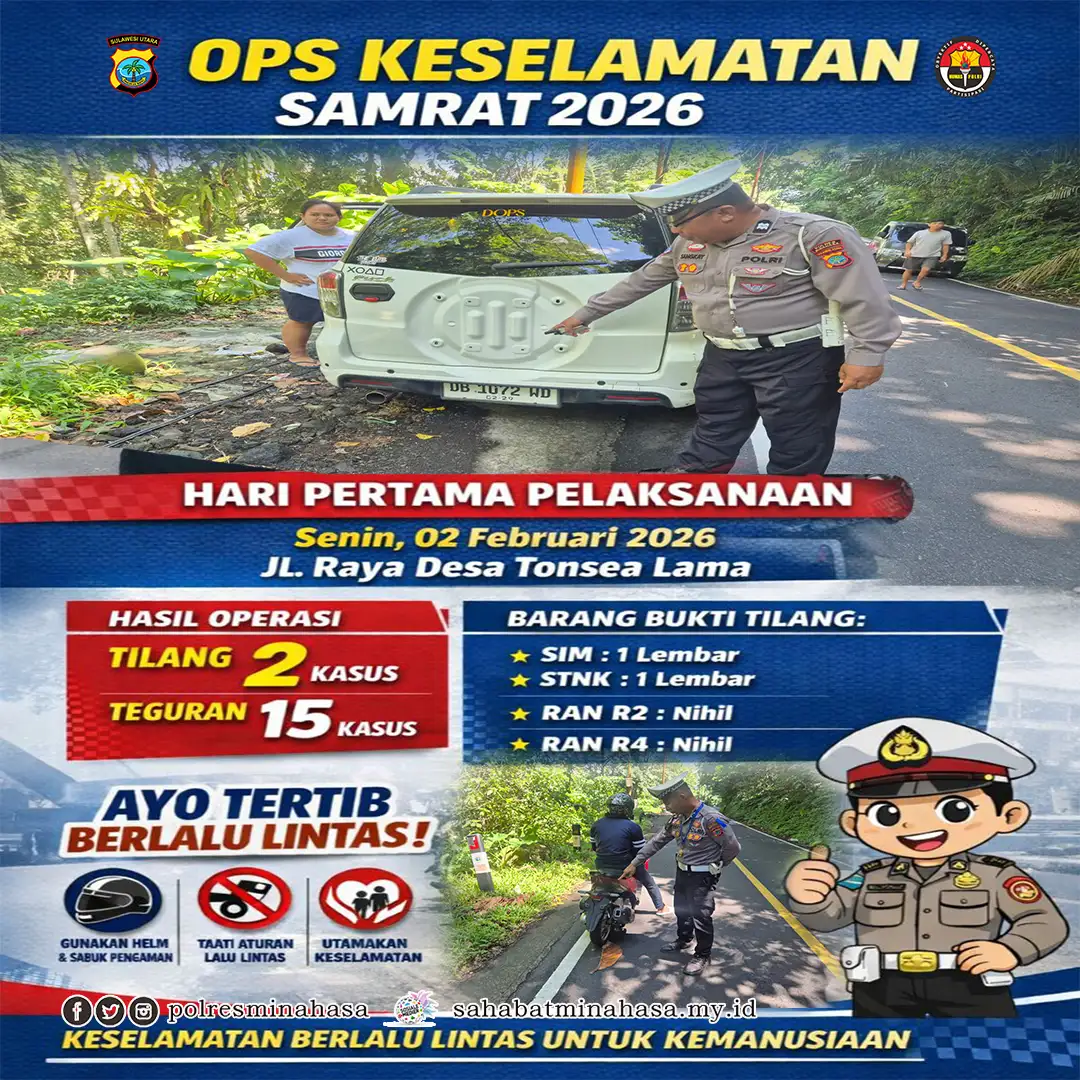 Hari Pertama Ops Keselamatan Samrat 2026, Polres Minahasa Fokus Edukasi dan Penegakan Tertib Lalu Lintas