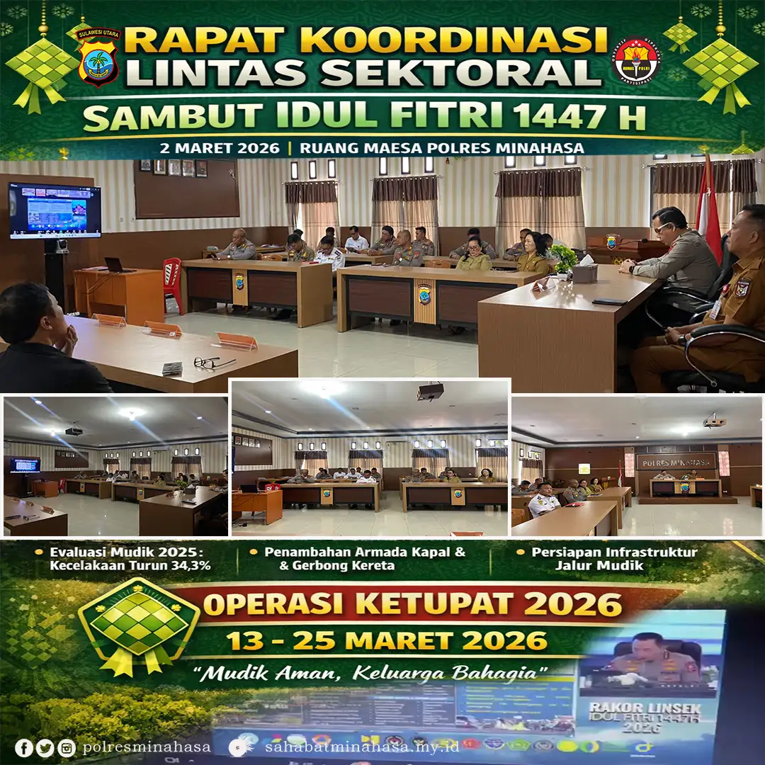 Polres Minahasa Ikuti Rakor Lintas Sektoral Sambut Idul Fitri 1447 H, Operasi Ketupat Digelar 13–25 Maret 2026
