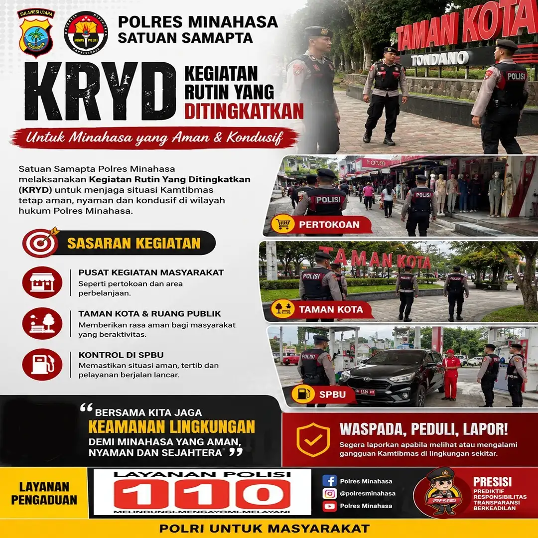 Sat Samapta Polres Minahasa Intensifkan KRYD untuk Jaga Situasi Kamtibmas Tetap Kondusif