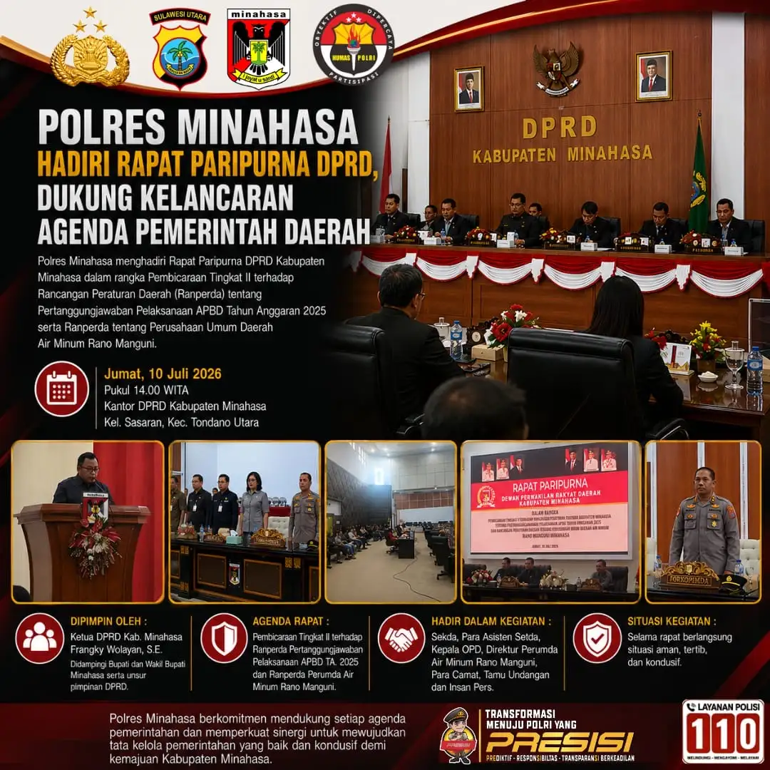 POLRES MINAHASA HADIRI RAPAT PARIPURNA DPRD, DUKUNG KELANCARAN AGENDA PEMERINTAH DAERAH