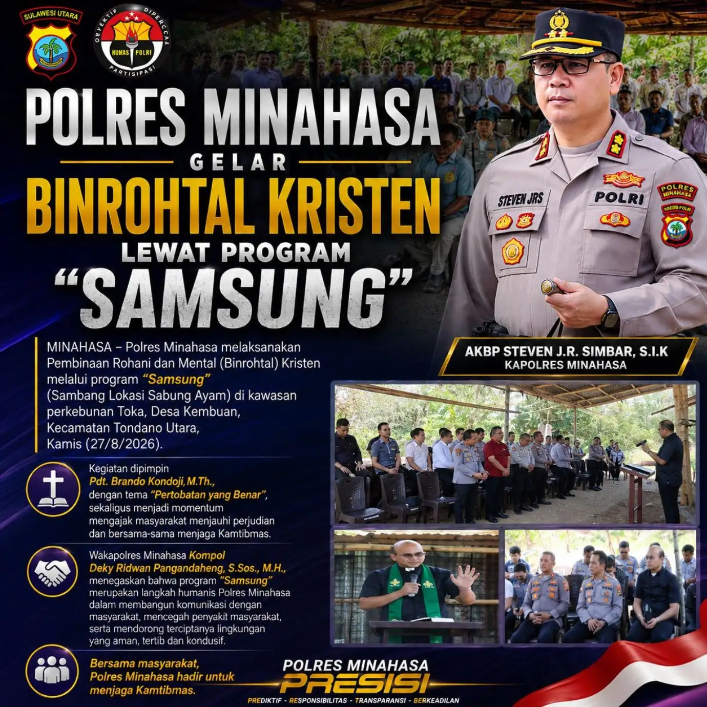 Polres Minahasa Gelar Binrohtal Kristen Lewat Program “Samsung”, Sambangi Lokasi Sabung Ayam