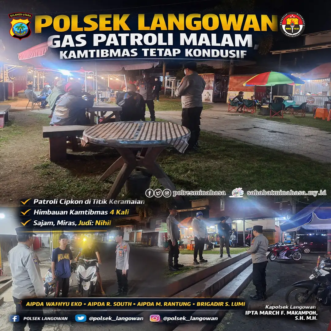 Polsek Langowan Gas Patroli Malam, Kamtibmas Tetap Kondusif