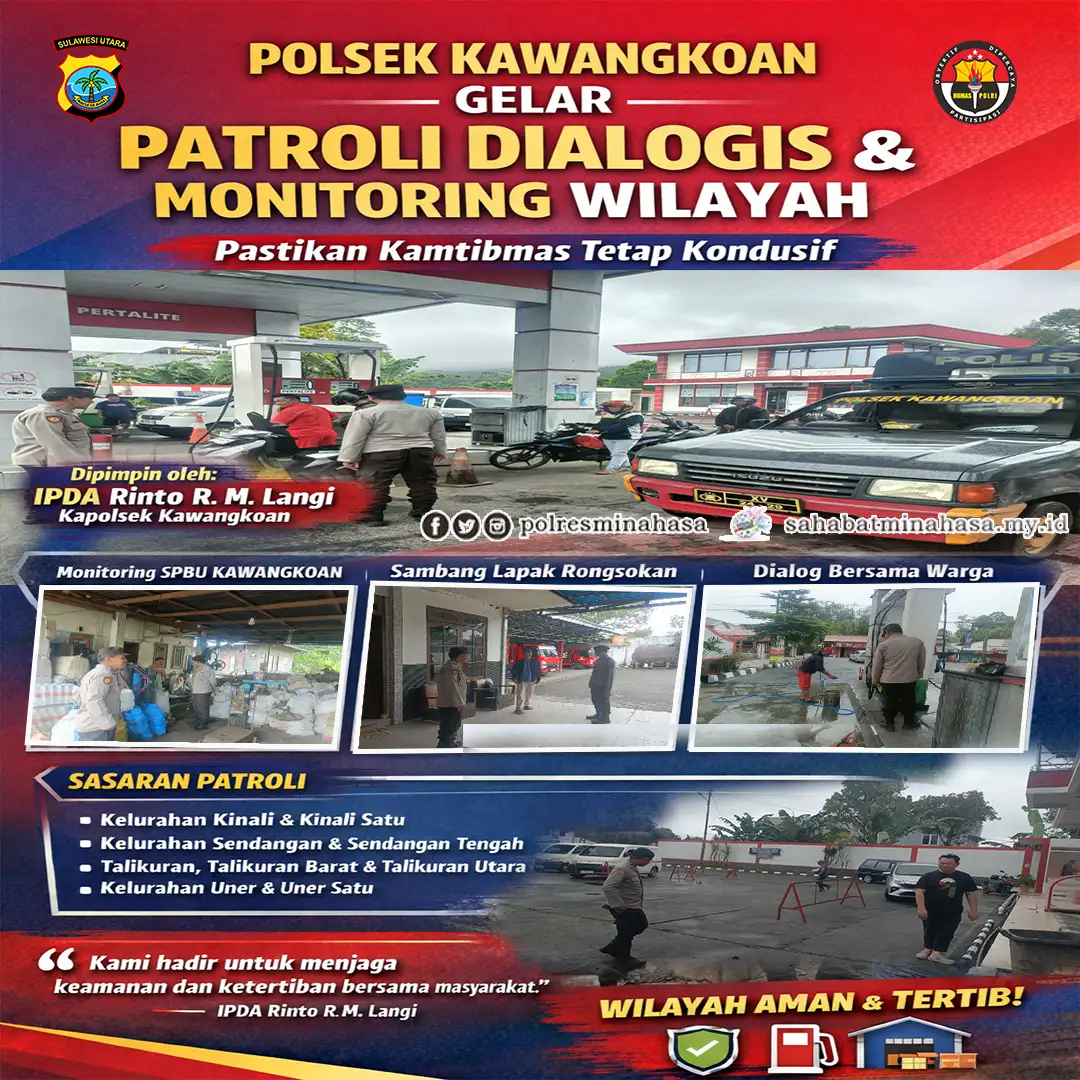 Polsek Kawangkoan Gelar Patroli Dialogis dan Monitoring Wilayah, Pastikan Kamtibmas Tetap Kondusif