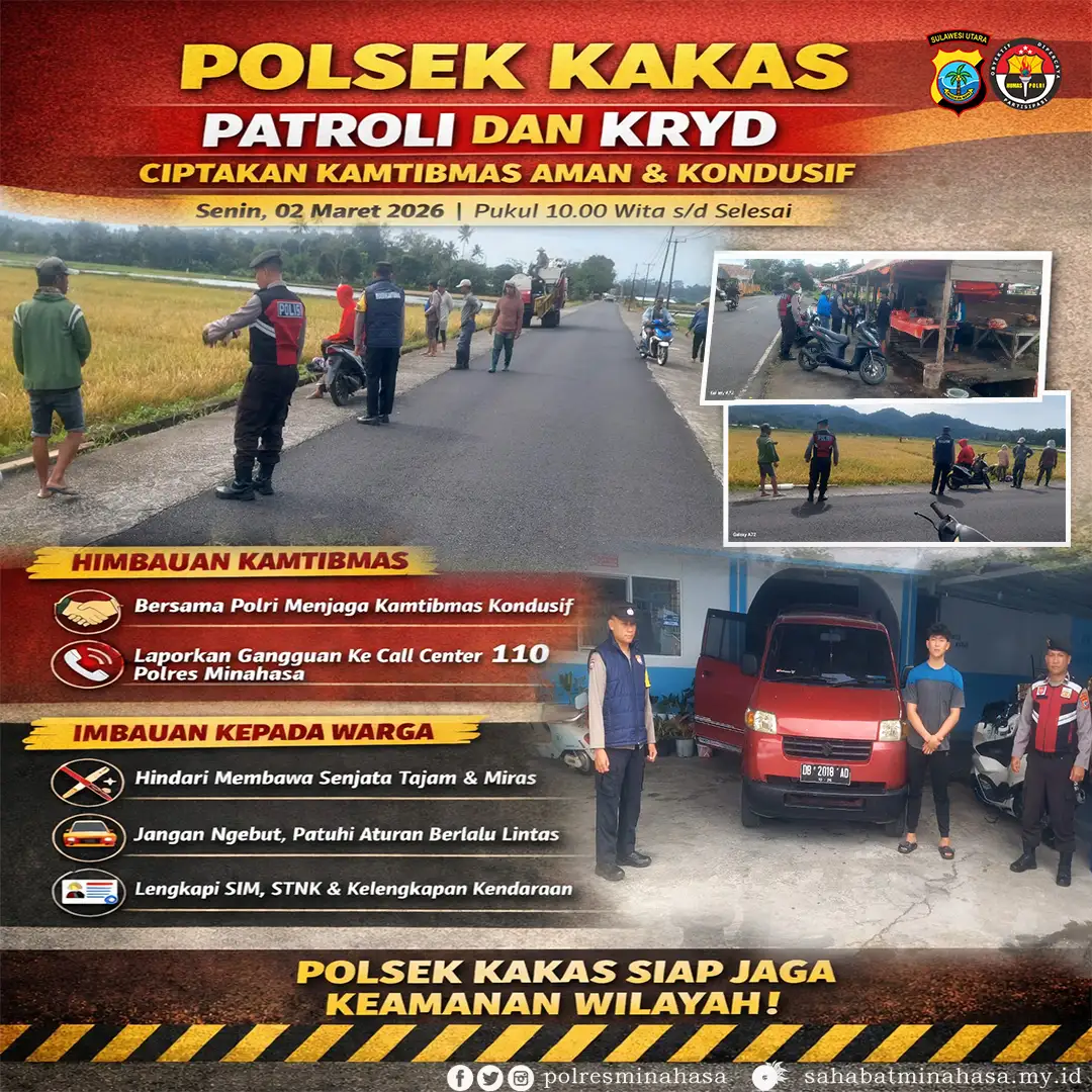 Polsek Kakas Intensifkan Patroli Dialogis dan KRYD, Pastikan Kamtibmas Aman di Wilayah Pertanian