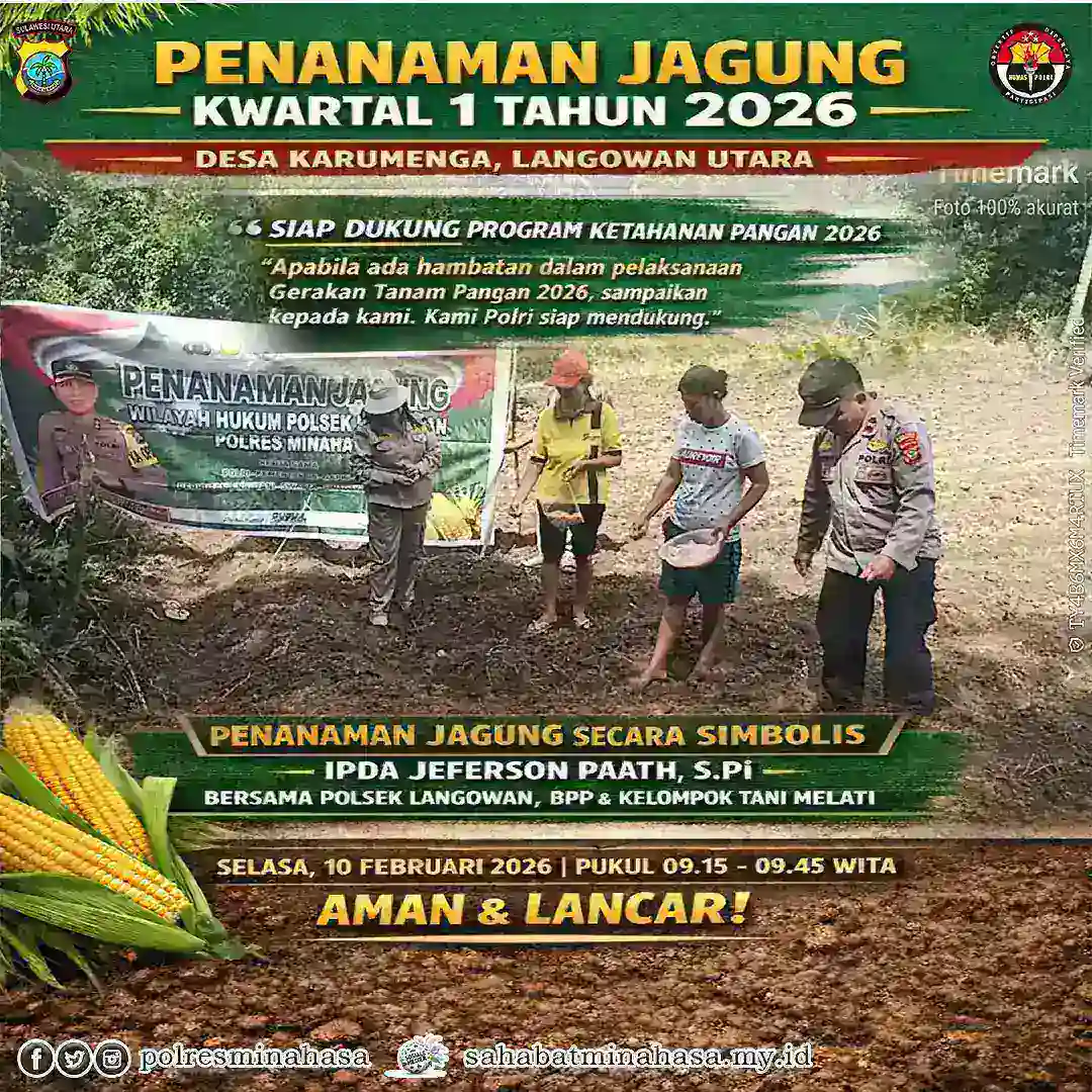 Polsek Langowan Dorong Ketahanan Pangan 2026 Lewat Penanaman Jagung di Karumenga