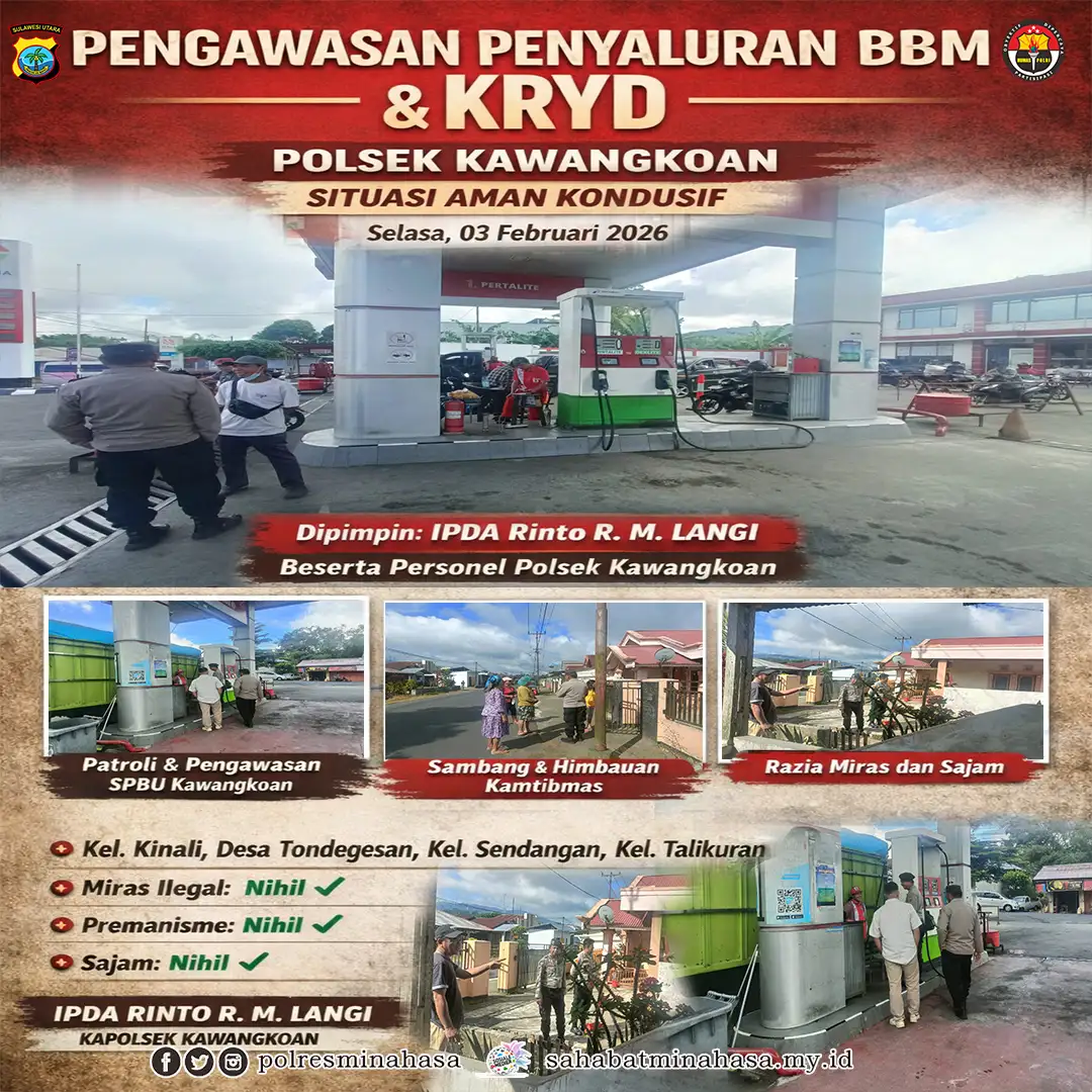 Polsek Kawangkoan Laksanakan Pengawasan Penyaluran BBM dan KRYD, Situasi Aman Kondusif