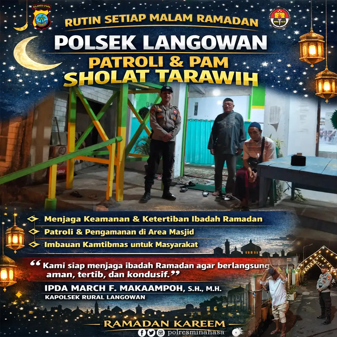 Rutin Setiap Malam Ramadan, Polsek Langowan Laksanakan Patroli dan PAM Sholat Tarawih
