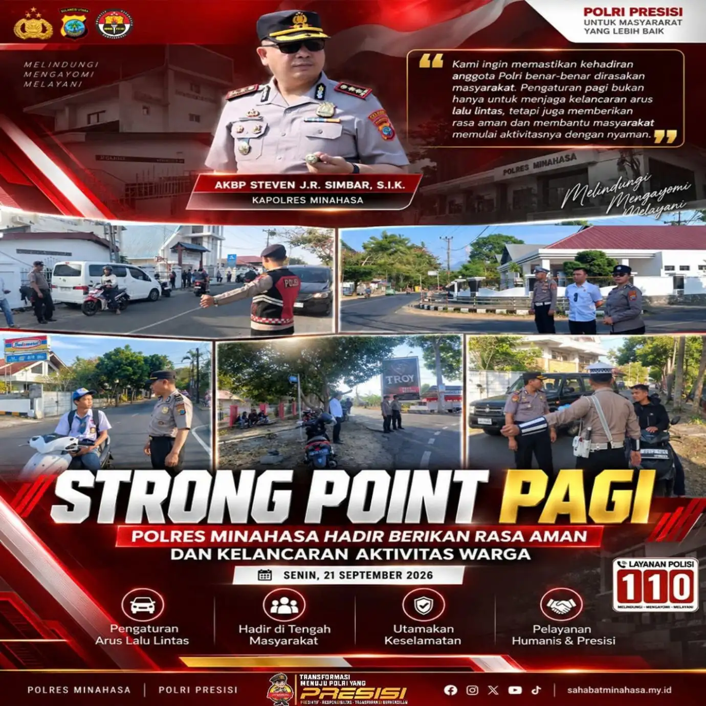 STRONG POINT PAGI, POLRES MINAHASA HADIR BERIKAN RASA AMAN DAN KELANCARAN AKTIVITAS WARGA