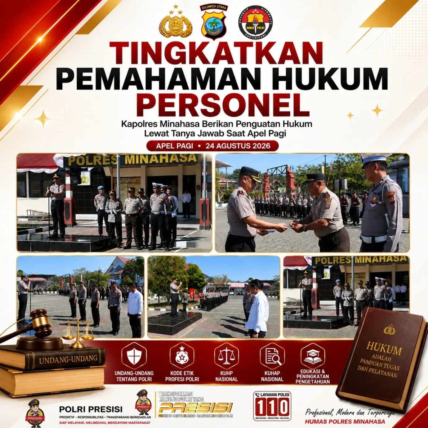 Kapolres Minahasa Tingkatkan Pemahaman Hukum Personel Lewat Tanya Jawab Saat Apel Pagi
