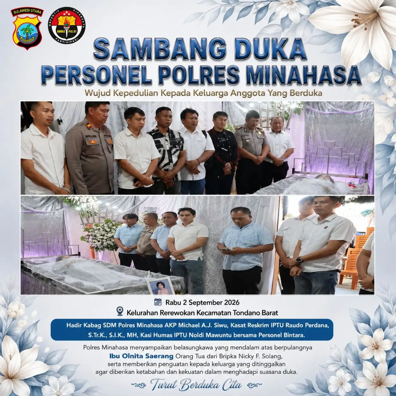 Personel Polres Minahasa Sambang Duka, Wujud Kepedulian kepada Keluarga Anggota yang Berduka