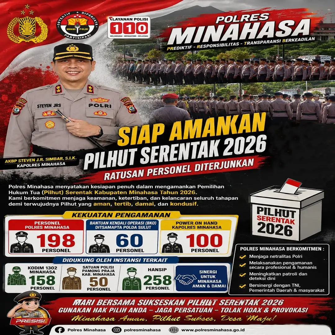POLRES MINAHASA SIAP AMANKAN PILHUT SERENTAK 2026, RATUSAN PERSONEL DITERJUNKAN