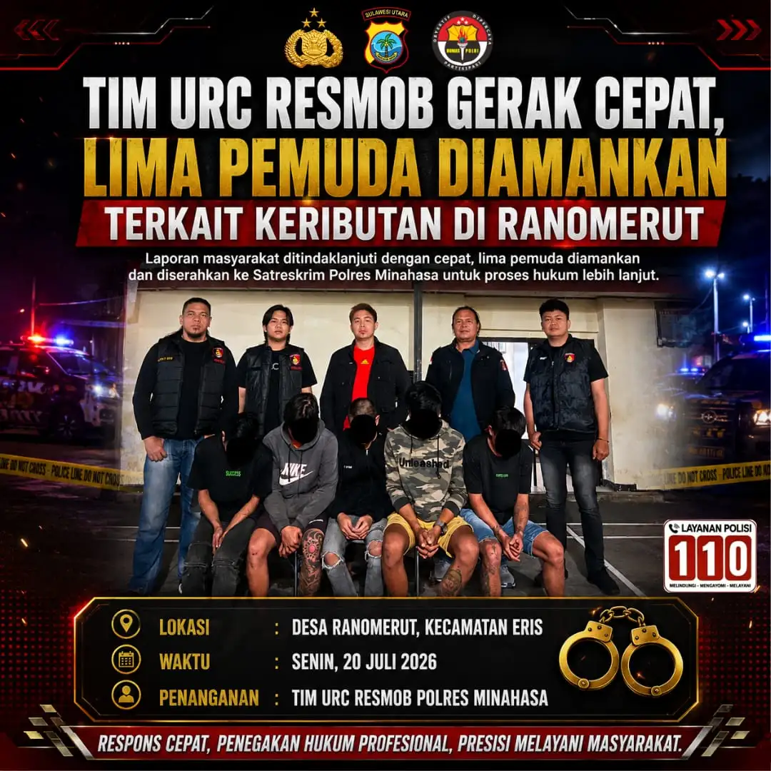 Tim URC Resmob Gerak Cepat, Lima Pemuda Diamankan Terkait Keributan di Ranomerut