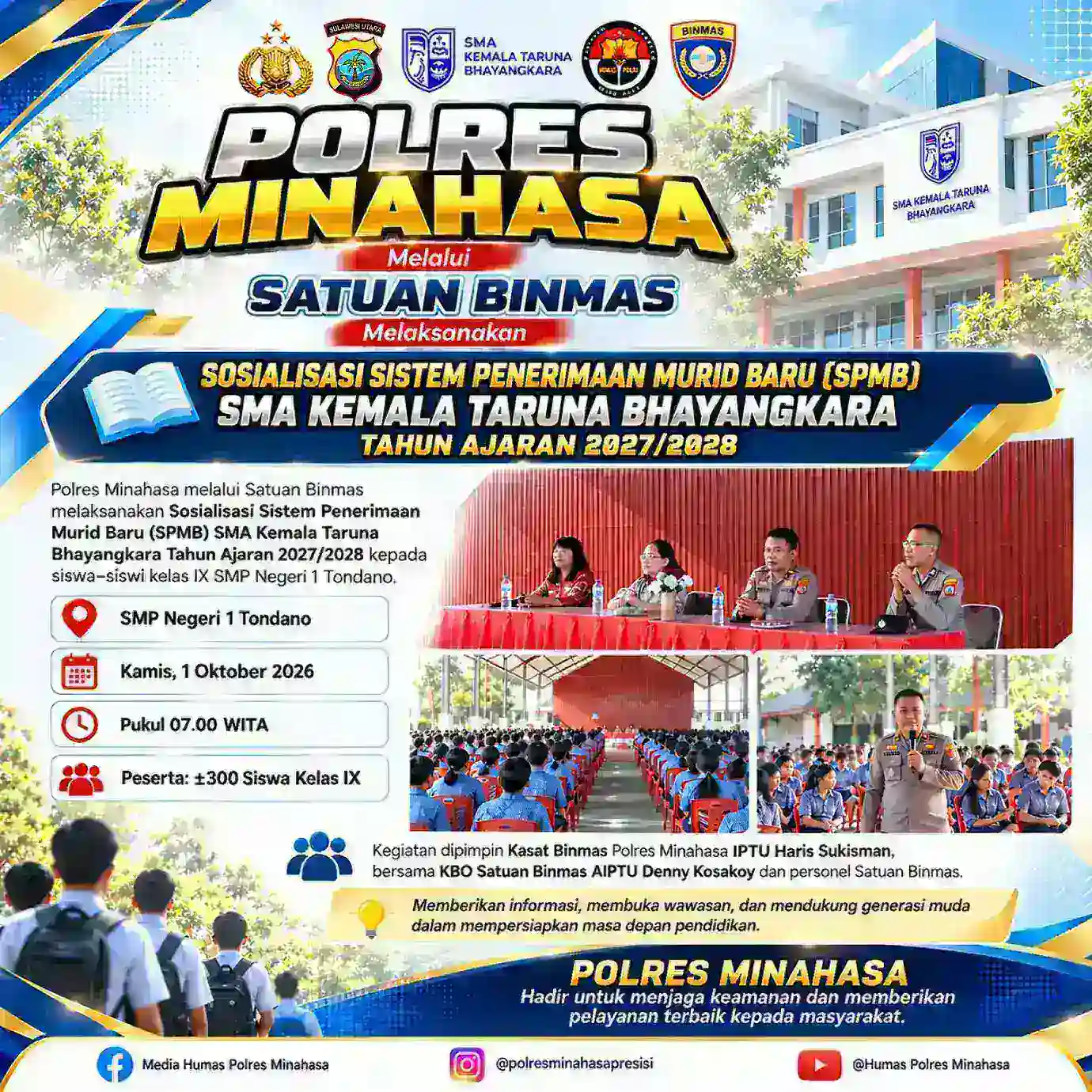 Polres Minahasa Sosialisasikan SPMB SMA Kemala Taruna Bhayangkara Tahun Ajaran 2027/2028