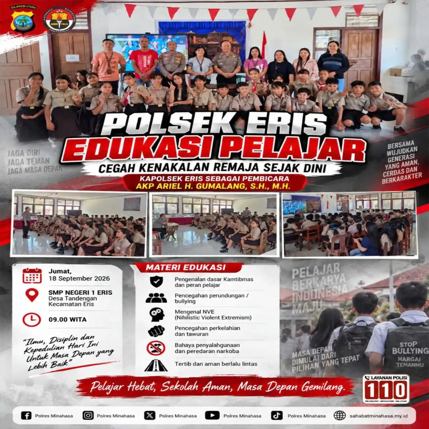 POLSEK ERIS EDUKASI PELAJAR, CEGAH KENAKALAN REMAJA SEJAK DINI