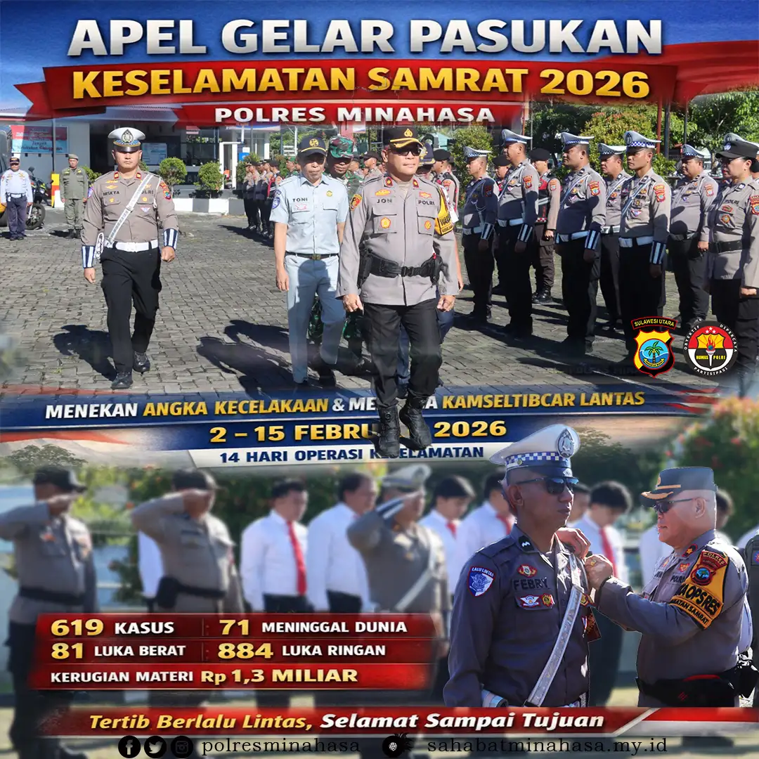 Apel Gelar Pasukan Keselamatan Samrat 2026, Polres Minahasa Tegaskan Komitmen Tekan Fatalitas Laka Lantas