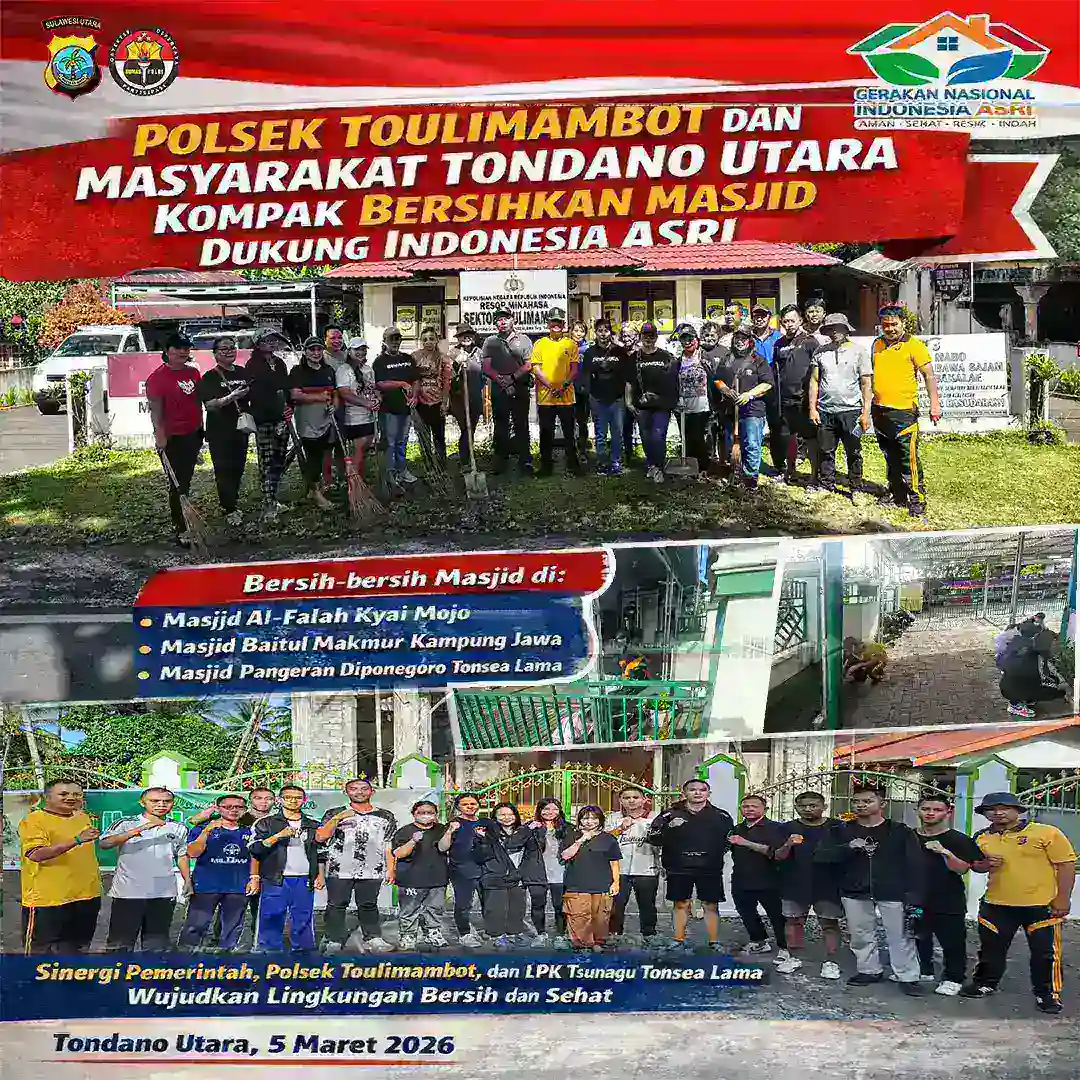 Polsek Toulimambot dan Masyarakat Tondano Utara Kompak Bersihkan Masjid Dukung Indonesia ASRI