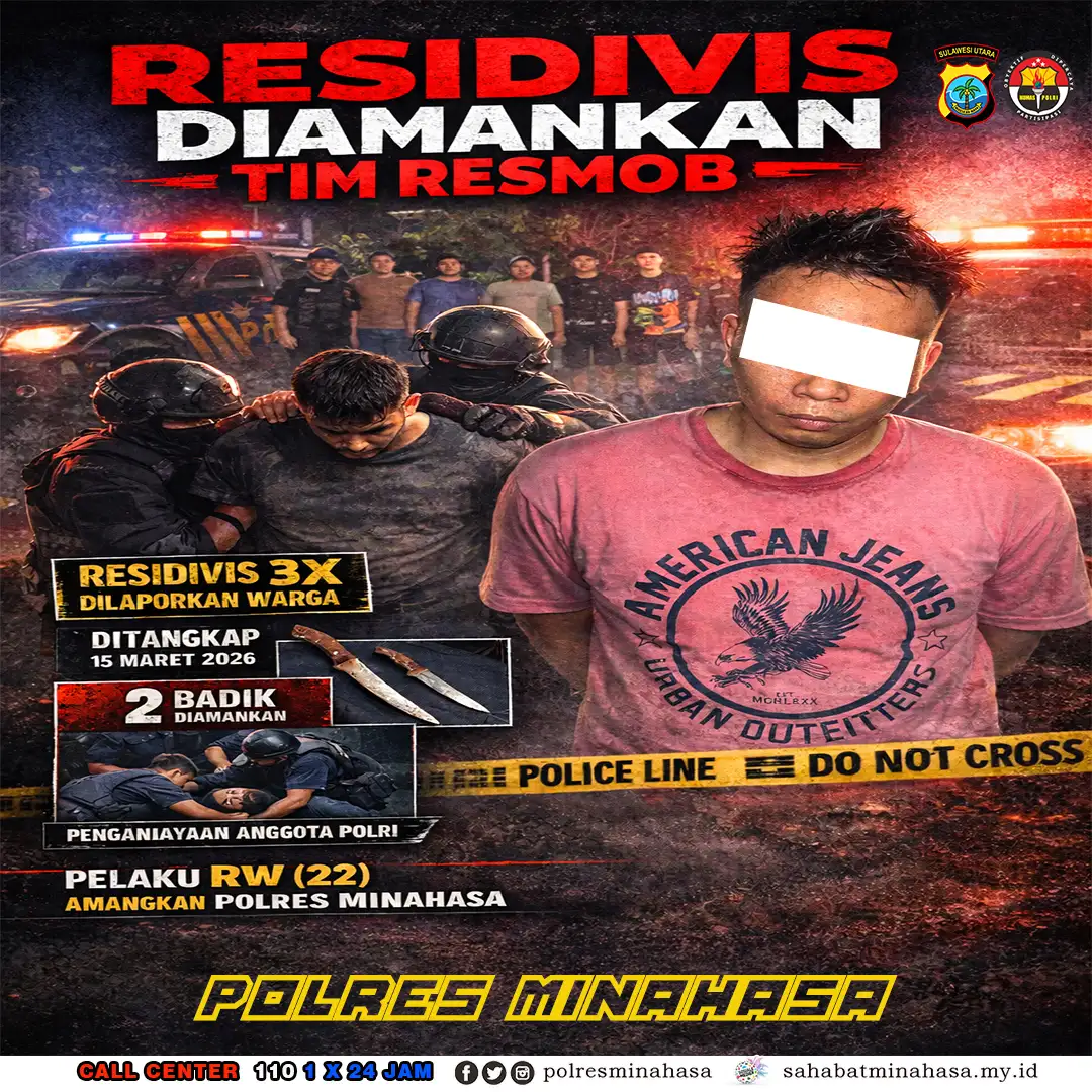 Residivis Tiga Kali Dilaporkan Warga, Tim Resmob Polres Minahasa Amankan Pelaku Penganiayaan dan Pengrusakan