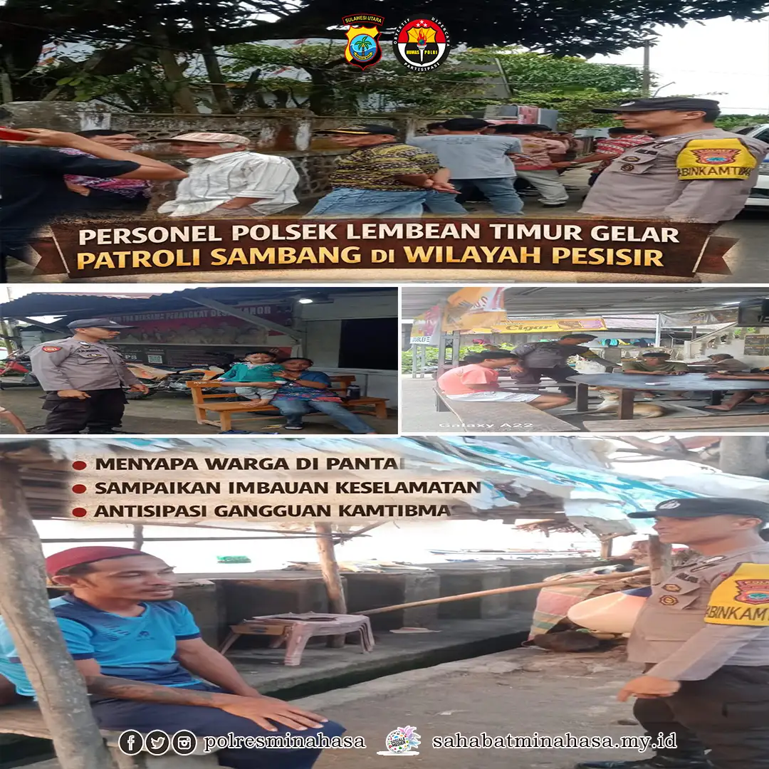 Jaga Kondusivitas Hari Libur, Personel Polsek Lembean Timur Gelar Patroli Sambang di Wilayah Pesisir