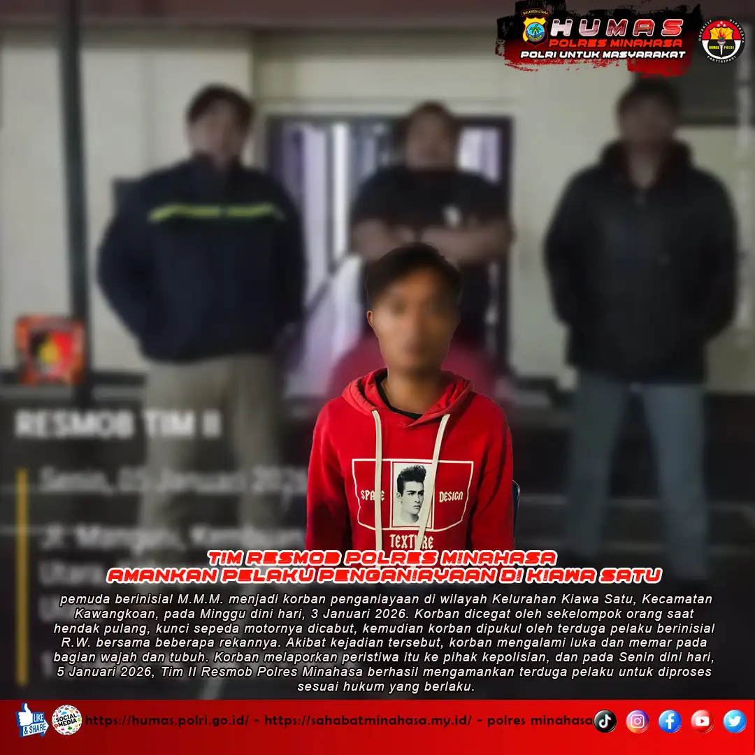 Tim Resmob Polres Minahasa Amankan Terduga Pelaku Penganiayaan di Kiawa Satu